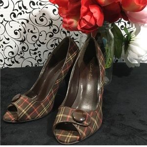 Charlotte Russe Brown Plaid Peep Toe Heels